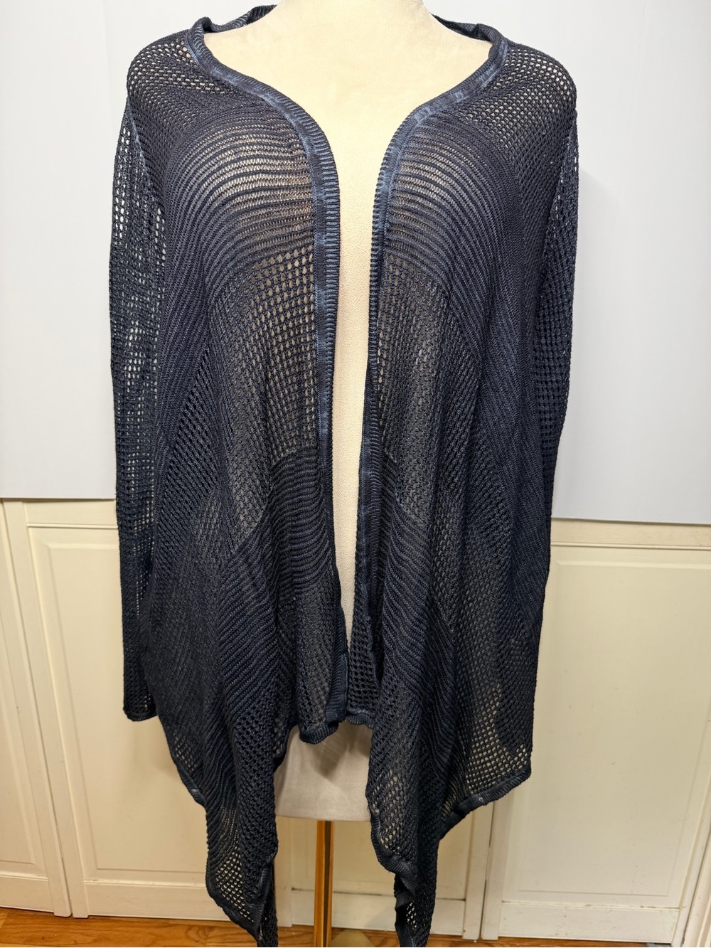 DKNY Jeans Size M Open Knit Sheer Mesh Waterfall Draped Cardigan Whimsygoth
